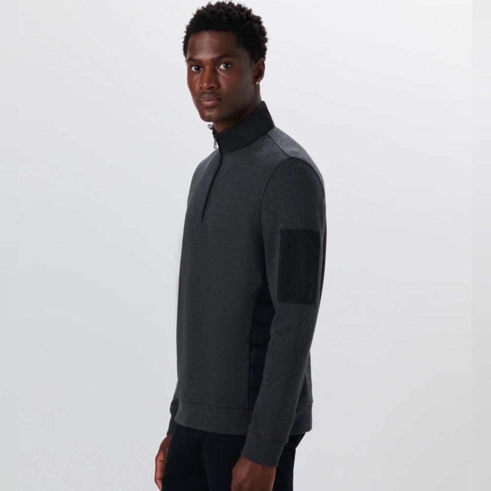 Bugatchi Mens Long Sleeve Quarter Zip Pullover Large Asphalt Gray & Black EUC